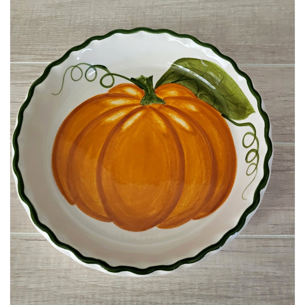 Williams-Sonoma Laurie Gates 1997 Pumpkin Ceramic Round Plate 11" Orange/Green